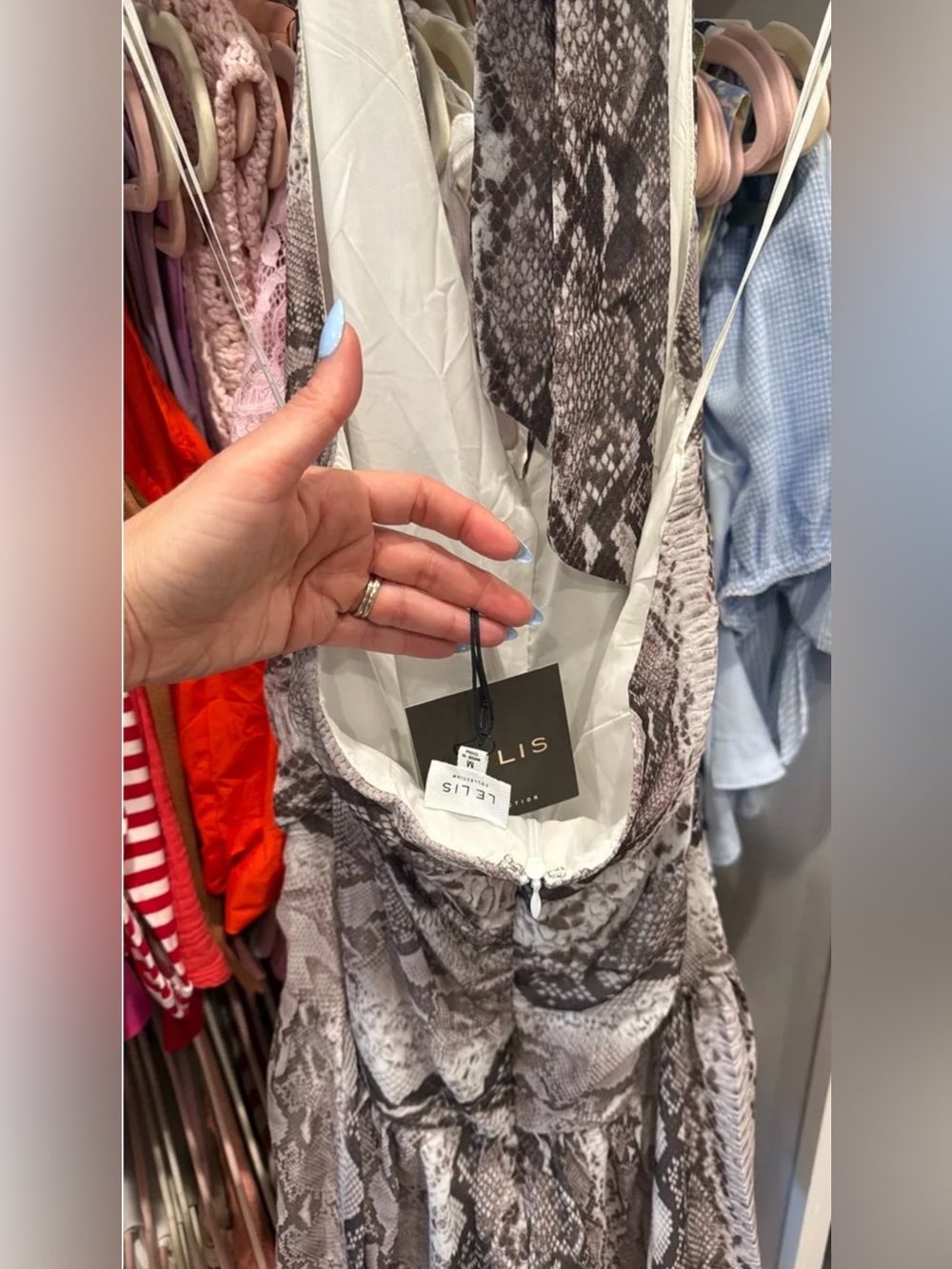 Snake-Print Ruffle Mini Dress - Neutral Gray - Picture 5 of 5